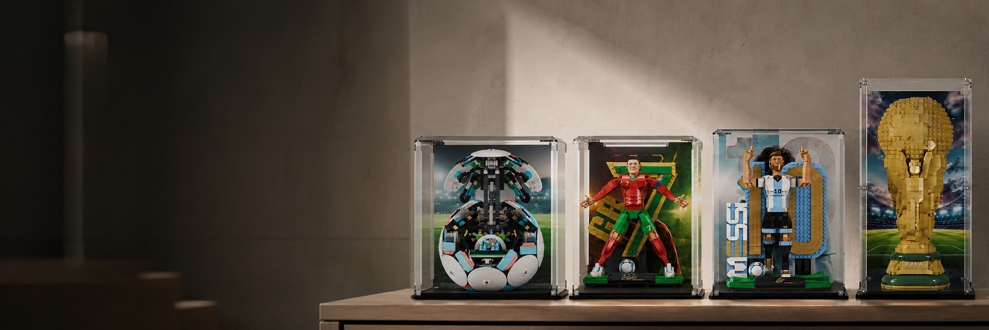 LEGO Editions FIFA World Cup Trophy 43020 display case with World Cup 26% discount promotion